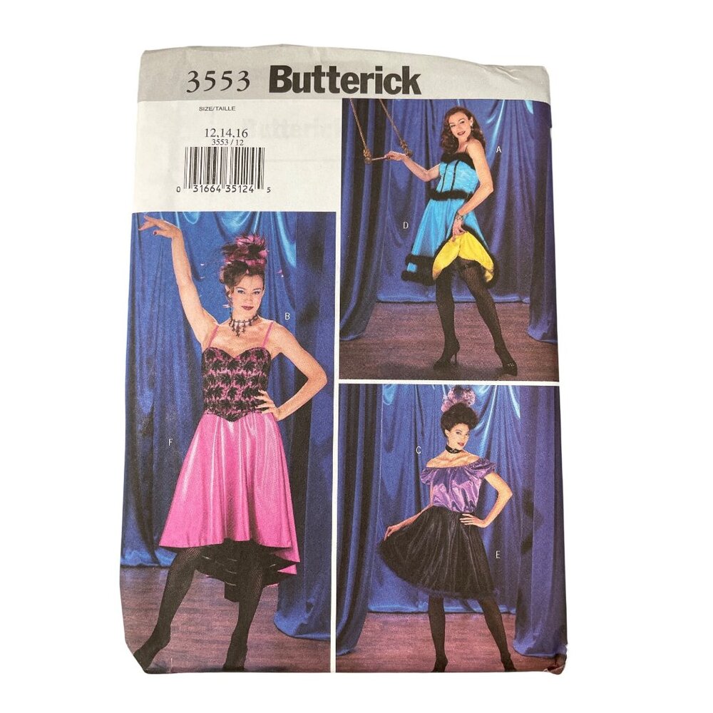Butterick 3553 Cancan Circus Saloon Costume Sewing Pattern Sizes 12 14 16